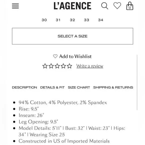 L’Agence NEW Womens Margot Skinny High Rise Jeans sz 24 Java Coated Wax Denim - Picture 8 of 14